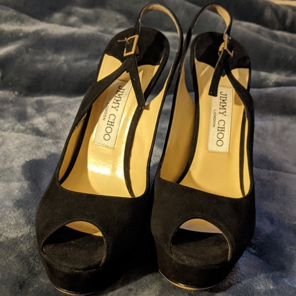 Jimmy Choo black suede peep toe sling back - Picture 2 of 8